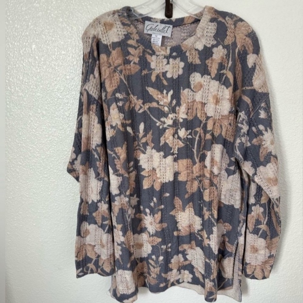 Gabriella T. Linen Blend Floral Top/Sweater —1X
